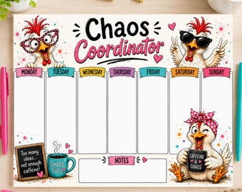 Funny Chicken Weekly Planner Printable, Chaos Coordinator Planner, Farmhouse Weekly Schedule, Mom Planner, Instant Download