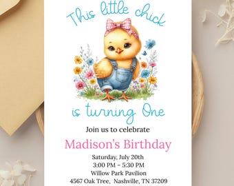 Invitación de cumpleaños de pollito: invitación personalizable para fiesta