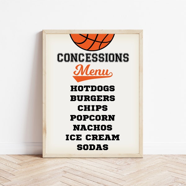 Basketball Concessions Menu Sign, Basketball Party Menu, Basketball Birthday, Basketball Party