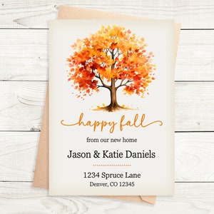 Faire-part de nouvelle adresse pour arbre d'automne, Nouvelle carte d'adresse, Faire-part de déménagement, Carte Nous avons déménagé, Arbre d'automne
