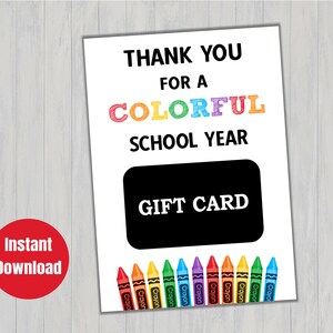 Teacher Gift Card Holder,  Gift Card Holder, Gift Card Printable, Teacher Gift, Colorful Year