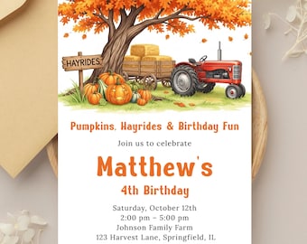 Pumpkin Hayride Birthday Invitation: Fall Farm Party