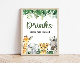Jungle Baby Shower Drinks Sign: Safari Animals