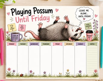 Playing Possum Weekly Planner Printable, Funny Possum Planner, Sarcastic Planner, Instant Download