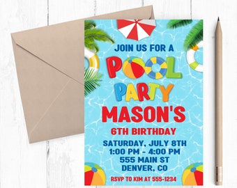 Pool Party Invitation, Pool Party Party, Pool Party Birthday, Pool Party Invites, Boy Pool Party