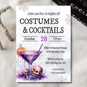 Costumes and Cocktails Invitations, Halloween Cocktail Party, Costume Party Invitation, Halloween Party