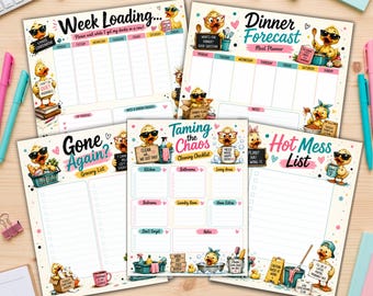 Silly Duck Planner Bundle, Funny Printable Planner, Weekly Planner, Meal Planner, Grocery List, Cleaning List, To Do List, Instant Download