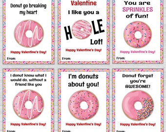 Donut Valentine Cards, School Valentine Tags, Kids Valentine Cards, Classroom Valentine Cards, Donut Printables