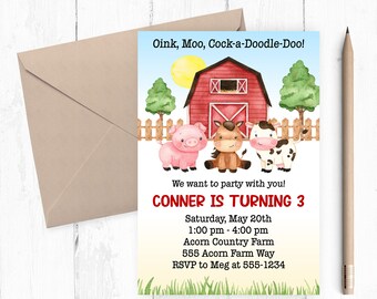 Farm Birthday Invitation: Barnyard Animals Party
