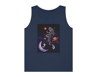 Floating Galaxy Astronaut Unisex Heavy Cotton Tank Top