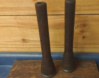 Pair of woolen frame bobbin with steel bindings 12 inches tall