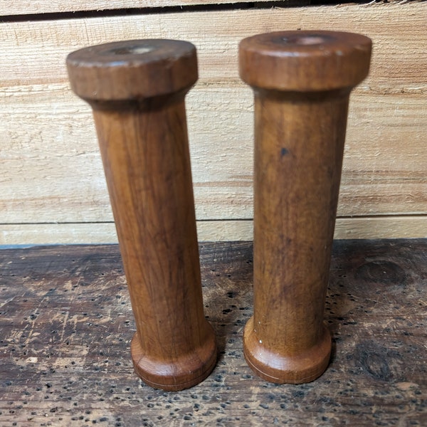 Set of 2 Wood Spools 7 x 2 Made by Abbott Machine Lawrence Mass