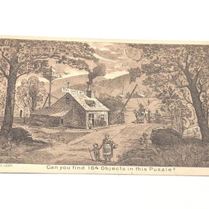 Rare 1889 Victorian Hidden Image Puzzle Card - "Can You Find 164 Objects?"