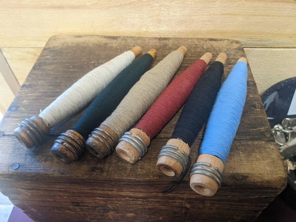 3 Antique Vintage WOODEN SPOOLS Bobbins Spindles Yarn Thread Industrial  Textile