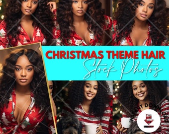 Fotos de archivo - Tema navideño Foto de archivo de cabello de niña negra, Foto de archivo de belleza, Modelo de belleza negra, Foto de archivo de maquillaje, Fotos de cabello de peluca