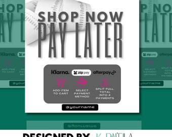 Volantino Acquista ora Paga più tardi, Volantino per social media, Modello Canva, Acquista ora Paga più tardi, Pagamento posticipato, Volantino per pagamento rateale, Klarna, Quadpay, Sezzle
