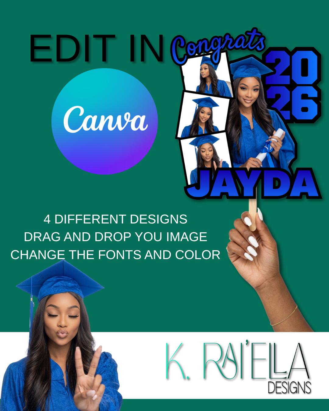 Grad Fan 2026, Graduation Fan, Canva Editable Template, Graduate Fans ...
