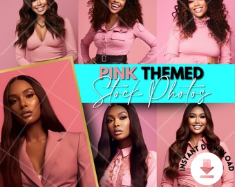 Pink Themed Stock Photo Bundle, Beauty Stock Photos, Stock Images, Black Images, Black Models, melanin photoshoot, AI generated stock photos