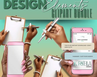 Black Woman Hand Clipart Holding Phone - Glam PNG Design Elements - Digital Graphic Design Elements for Canva, Procreate & Overlays