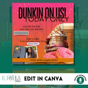Enjoy a Coffee on Me/Canva Template/Diy Flyer/Social Media Template/Canva Flyer/ChickFilA Flyer/Instagram/Starbucks flyer/Dunkin Donuts