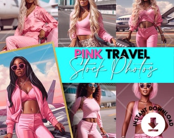 Pink Themed Travel Stock Photo Bundle, Beauty Stock Photos, Stock Images, Black Images, Black Models, melanin photoshoot, AI stock photos