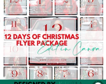 12 Days of Christmas FLYER package, Canva Template, Social Media Bundle, Flyer Template, Canva Flyers, Calendar Flyer, Hair Stylist Flyer