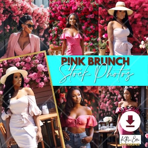 Pink Themed Brunch Friends Foto-Bundle, Beauty Stock Fotos, Stock Bilder, Schwarz Bilder, Schwarz Modelle, Melanin Fotoshooting, AI Stock Fotos