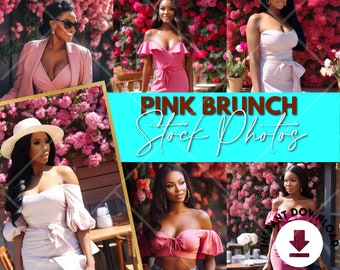 Pink Themed Brunch Friends Photo Bundle, Beauty Stock Photos, Stock Images, Black Images, Black Models, melanin photoshoot, AI stock photos