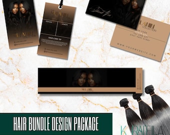 Pacchetto di design per fasci di capelli, design per extension per capelli, design per etichetta per fasci di capelli, design per avvolgimento fasci di capelli, design per biglietti di ringraziamento