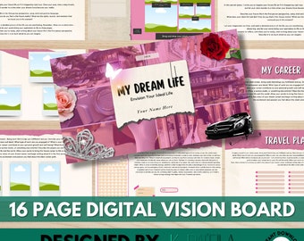 Vision Board eBook Workbook Template, Manifesting Mindset, Goodnotes iPad Planner, Black Girl Vision Board, Girl Boss Digital Planner, 2024