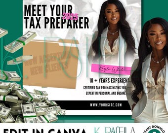 Editable Meet Your Tax Preparer Canva Template | DIY Tax Season Promotional Flyer | Tax Preparation & Credit Repair Marketing Design