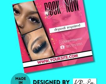 Book Now FLYER TEMPLATE/Lash Flyer/Lash Class Flyer/Hair Salon Flyer/Instagram/Social Media Templates/DIY flyer/Edit with Canva/Canva flyer