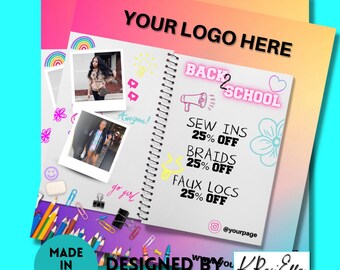 MODELLO DI VOLANTINO FAI DA TE/Volantino per capelli/Volantino per ciglia/Modello per social media/Volantino per il ritorno a scuola/Design di volantini fai da te/Volantino per fasci di capelli per la scuola/Volantino Canva