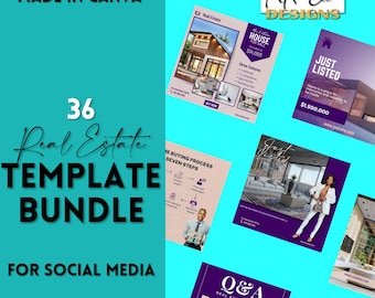 Purple Real Estate Instagram Bundle, Real Estate Social Media Templates Bundle, Real Estate Marketing, Realtor Templates, Listing Updates