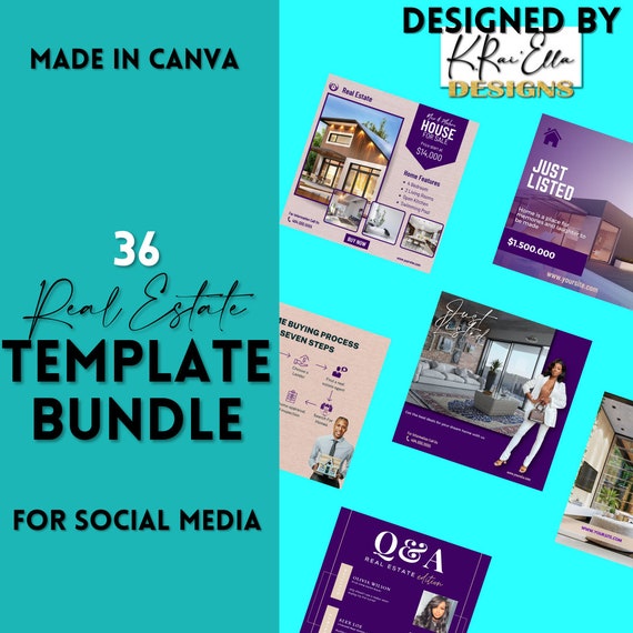 Purple Real Estate Instagram Bundle Real Estate Social Media Etsy