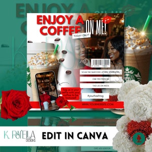 Valentine&#39;s Day Enjoy a Coffee on Me Flyer/Canva Template/Diy Flyer/Social Media Template/Canva Flyer/Coffee Flyer/Instagram/Starbucks flyer