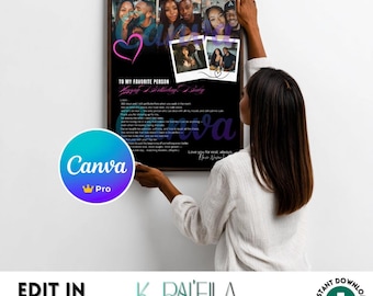 Canva Template, Personalized Wedding Gift Custom Poster, Custom Couples Photo Card Print, Anniversary Keepsake, Romantic Gift for Him or Her