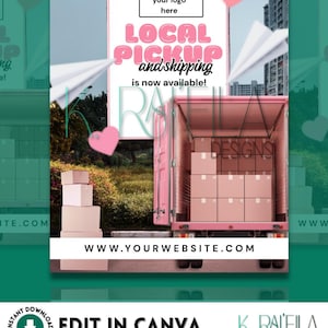 DIY Shipped Flyer, Delivery Service Flyer, Pickup Service Flyer, Shipping Flyer, Package Shipped Flyer, Hair Shipping Flyer, Canva Template