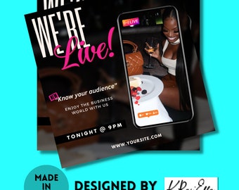 Mall för Instagram Live-flyer Canva | Reklamflyer för podcast | Tillkännagivande för IG Live | Mall för innehållsskapare för sociala medier, direktnedladdning