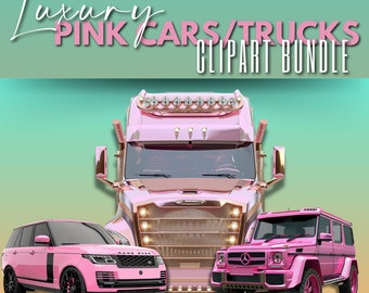 Pink Luxury Cars and Trucks Design Elements, Clipart, Glam Clipart, PNG Clipart, Pink Graphic Bundle, PNG, Overlays, Graphic Design Elements