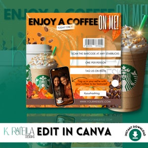 Fall SZN Enjoy a Coffee on Me Flyer/Canva Template/Diy Flyer/Social Media Template/Canva Flyers/Coffee Flyer/Instagram/Starbucks flyer