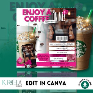 Pink Valentine&#39;s Day Enjoy a Coffee on Me/Canva Template/Diy Flyer/Social Media Template/Canva Flyer/Coffee Flyer/Instagram/Starbucks flyer