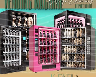 Hair Vending Machine Clipart | Wig & Bundle Clip Art | Beauty Salon Graphics | Digital PNG Design | Hair Business Branding Elements