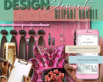 81 Pink and Gold Design Elements, Clipart, Glam Clipart, PNG Clipart, Business Woman clipart, Hair Bundles Clip Art, PNG, Overlays, Stickers