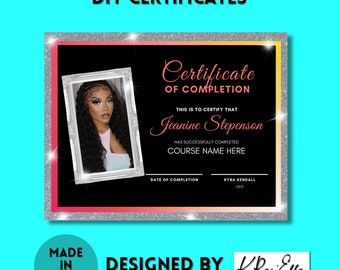 CERTIFICATE OF COMPLETION//diy template, printable, beauty certificate, diy certificate of completion, canva template, template,digital