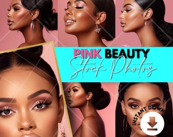 Pink Beauty Themed Stock Photo Bundle, Stock Photos, Stock Images, Black Images, Black Models, melanin photoshoot, AI stock photos