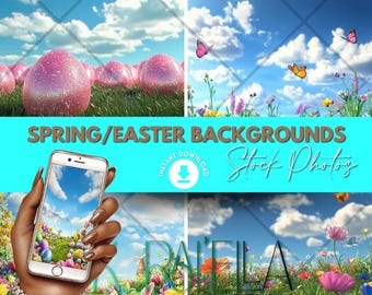 Spring and Easter Backgrounds, Posts and Stories - Glam PNG Design Elements - Digital Graphic Design Elements for Canva, Procreate/Overlays
