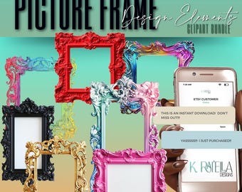 Picture Frame Clipart Bundle | Gold & Silver Frames PNG | Elegant Digital Borders | Social Media Overlays | Scrapbook and Canva Elements