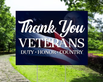 Thank You Veterans Yard Sign – Patriotic Lawn Decor (24x18)