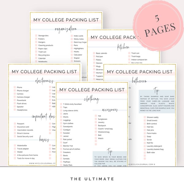 College Moving Checklist Printable, Digital College Organization Plan, College Packing List, Dorm Room Essentials List, College Printables